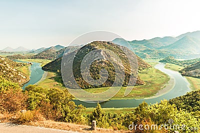 Montenegro majestic landscape - Crnojevica river bending in Skadar Lake National Park. Stock Photo