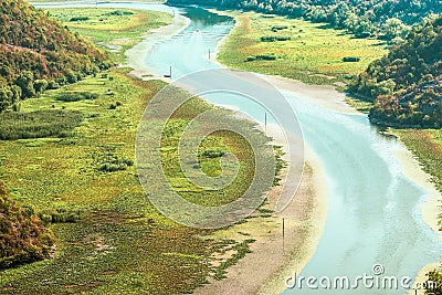 Montenegro majestic landscape - Crnojevica river bending in Skadar Lake National Park. Stock Photo