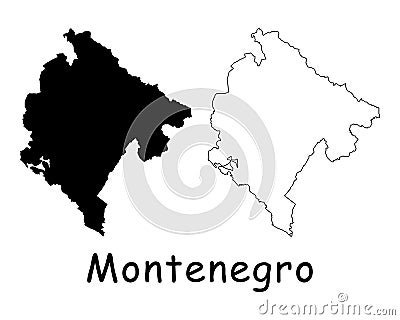 Montenegro Country Map. Black silhouette and outline isolated on white background. EPS Vector Vector Illustration