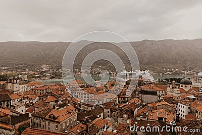 Montenegro. Old city Kotor. Red roofs - Image Stock Photo