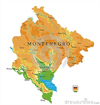 Montenegro physical map Vector Illustration