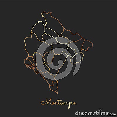Montenegro region map: golden gradient outline on. Vector Illustration