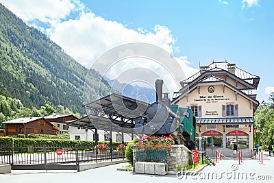 The Montenvers railway station and touristic train Editorial Stock Photo