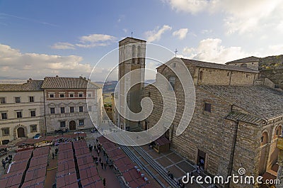 Montepulciano square seen from above with Christmas markets Stock Photo