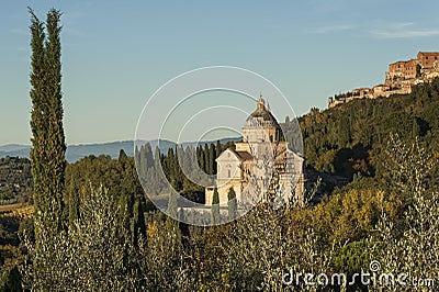 MONTEPULCIANO - TUSCANY/ITALY, OCTOBER 29, 2016: San Biagio church and Montepulciano town in Tuscany, Valdichiana Editorial Stock Photo