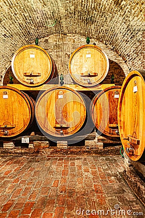 Montepulciano winery barrel hall Stock Photo