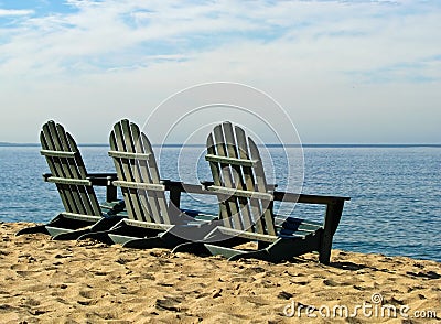 Monterey Bay California beach chairs Stock Photo