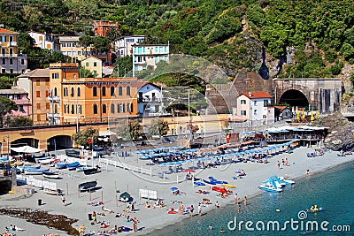 MONTEROSSO AL MARE, 19 JULY 2020, ITALY - The beach of Monterosso al Mare, on the Ligurian Coast Editorial Stock Photo