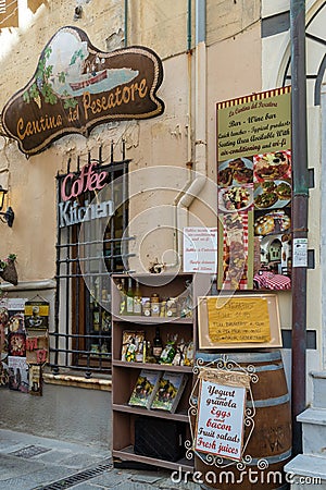 Typical street scene in Monterosso Liguria Italy on April 22, 2019 Editorial Stock Photo