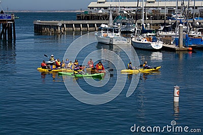 Kayak school in Monterrey harbor Editorial Stock Photo