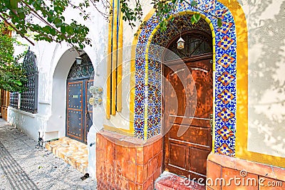 Monterrey, colorful historic buildings in the center of the old city Barrio Antiguo at a peak tourist season Editorial Stock Photo