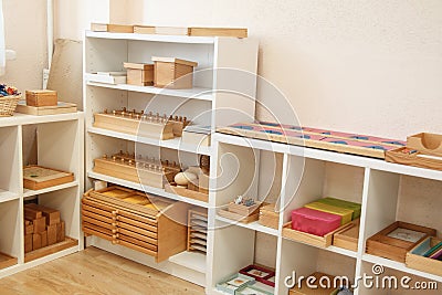 Montessori wood teaching material. Stock Photo