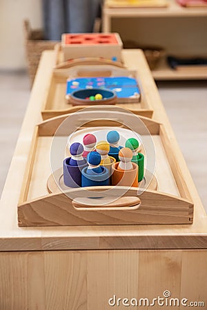 Montessori wood material for the learning of children Stock Photo