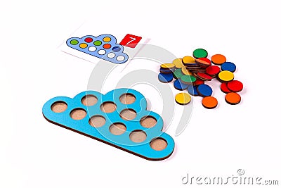 Montessori wood material for the learning mathematics of children at school, preschool,kindergarten. Educational concept. Stock Photo