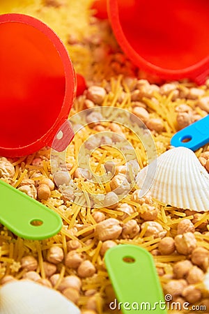 Montessory sensory texture experimentation in school Stock Photo