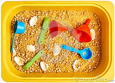 Montessory sensory texture experimentation in school Stock Photo