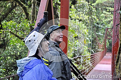 Birdwatchers searches for birds at Monteverde Cloud Forest Editorial Stock Photo