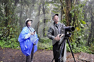 Birdwatchers searches for birds at Monteverde Cloud Forest Editorial Stock Photo