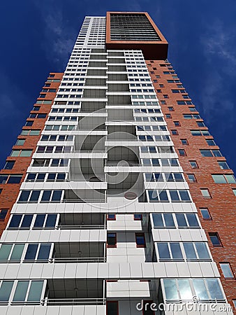 Montevideo apartment tower facade, designed by Francine Houben, at Wilhelminapier Editorial Stock Photo