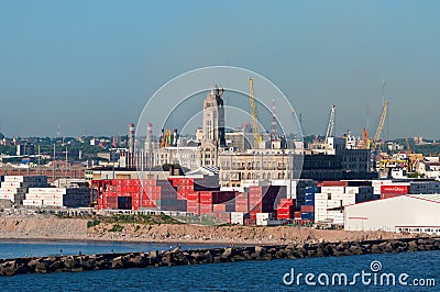 Montevideo cityscape from port district. Editorial Stock Photo