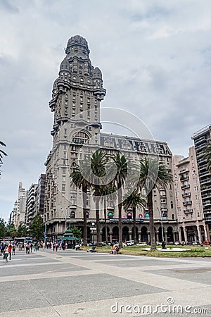 Palacio Salvo building in the center of Montevideo. Editorial Stock Photo