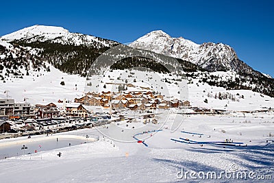 Montgenevre village view from the ski slopes. Winter holiday sports. France Editorial Stock Photo