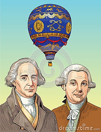 Montgolfier brothers cartoon style portrait Vector Illustration
