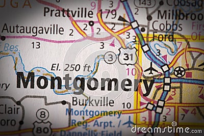 Montgomery, Alabama on map Stock Photo
