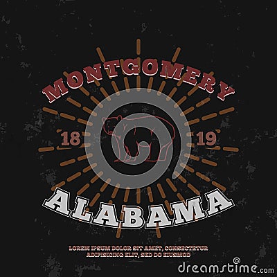 Montgomery Alabama. t-shirt graphic print. Vector Vector Illustration