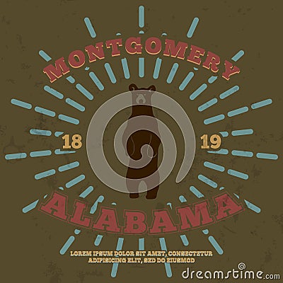 Montgomery, Alabama. t-shirt graphic. Vector Vector Illustration