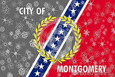 Montgomery, Alabama winter snowflakes flag background. United States of America Stock Photo