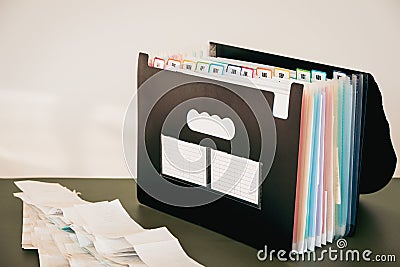 12-Month Accordion File Organizer, Monthly Document Filing System Stock Photo