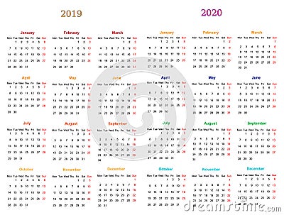 12 month Calendar Design 2019-20120 Vector Illustration