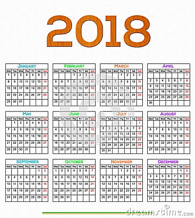 12 month Calendar Design 2018 Vector Illustration