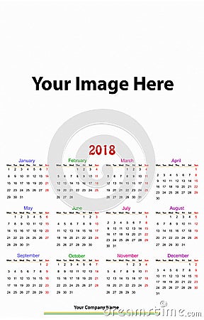 12 month Calendar Design 2018 Vector Illustration