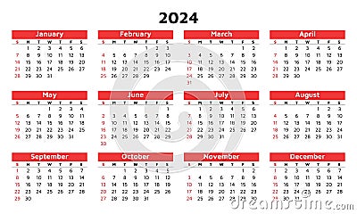 2024 month calendar. Modern vector template illustration Vector Illustration