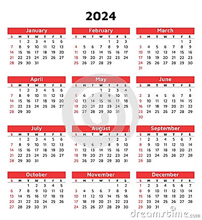 2024 month calendar. Modern vector vertical template illustration Vector Illustration