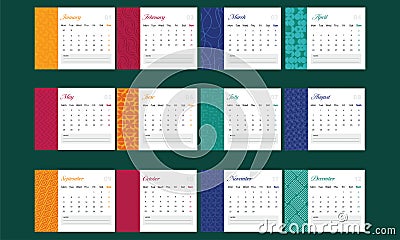 12 Month, Colorful Desk Calendar Template Design With Abstract Stock Photo
