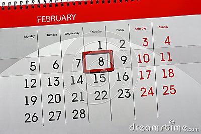 Daily Month Isolated Calendar Scheduler 2018 February 8 Stock Photo