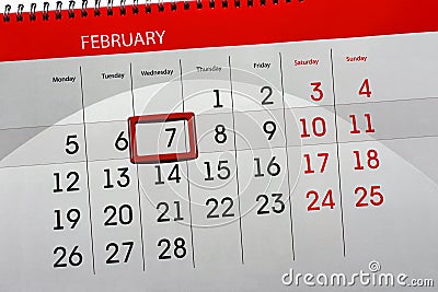 Daily Month Isolated Calendar Scheduler 2018 February 7 Stock Photo