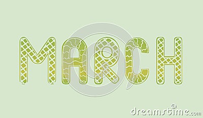 Month of March isolated for organizer planner calendar diary vector stock illustration with green text or lettering Cartoon Illustration