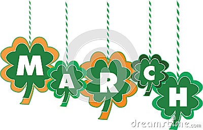 Month of March Text within Shamrocks Vector Illustration