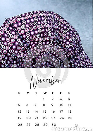 The month of November in the 2023 calendar with a winter photo. Author's calendar for 2023 by month Stock Photo