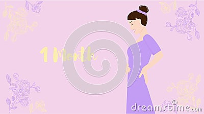 1 month of pregnancy. Portrait of young happy woman waiting for her child born, vector illustration. Pregnant woman expecting to b Vector Illustration