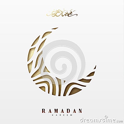 Month Ramadan greeting card with arabic calligraphy Ramadan Kareem. Islamic background half a month Vector Illustration