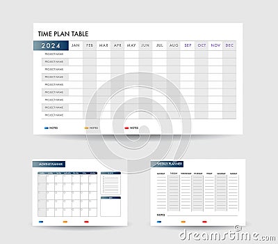 12 month year plan week and day calendar template Vector Illustration