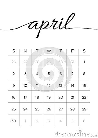 Monthly Calendar April 2017 Vector Illustration