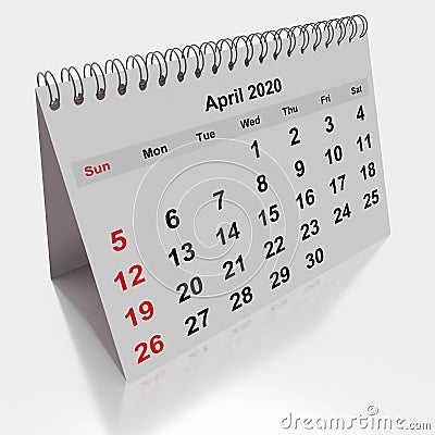 Monthly calendar - April 2020 Stock Photo