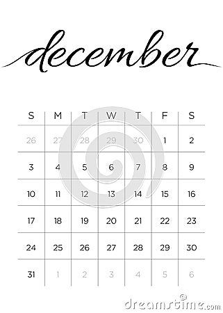 Monthly Calendar December 2017 Vector Illustration