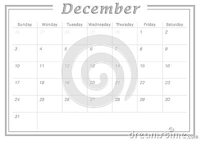 Monthly Calendar December 2017 Stock Photo